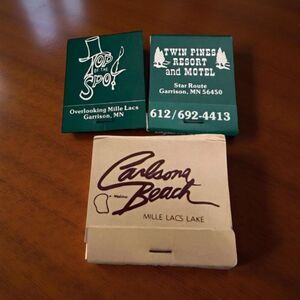 3 Mille Lacs Lakes Resturant Matchbook Twin Pins Carlsona Top Spot Unstruck